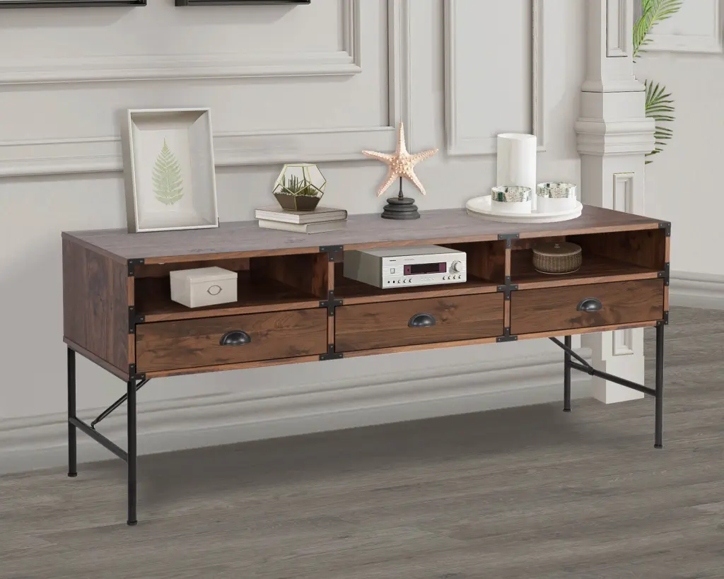 59 Inch TV Stand Stylish Walnut Media Console Cable Management And Adjustable Shelves singularity