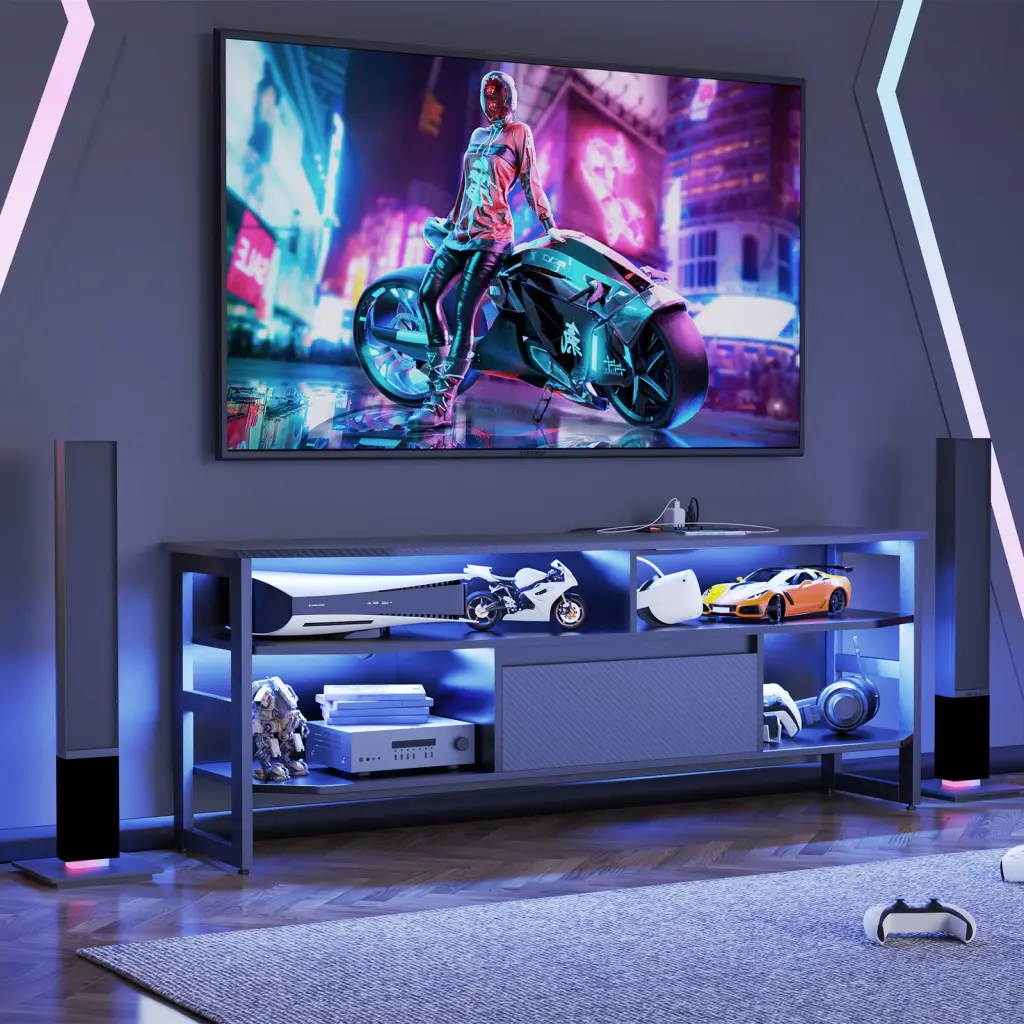 Gaming TV Stand PS5 Power Outlet, Entertainment Center TVs Up To 65 Inches vanvusonfurniture