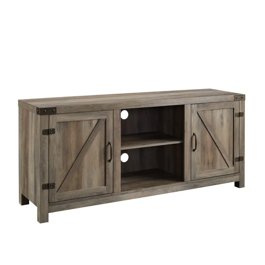 Farmhouse Barn Door TV Stand TVs Up To 65 Inches Grey Wash MDF walker edison