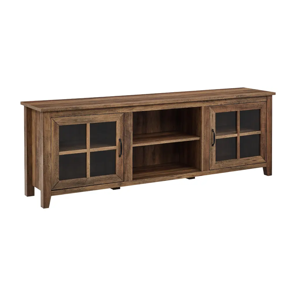 Modern Farmhouse 70 Inch TV Stand 2 Door Glass Window 80 Inch TVs Rust Finish walker edison