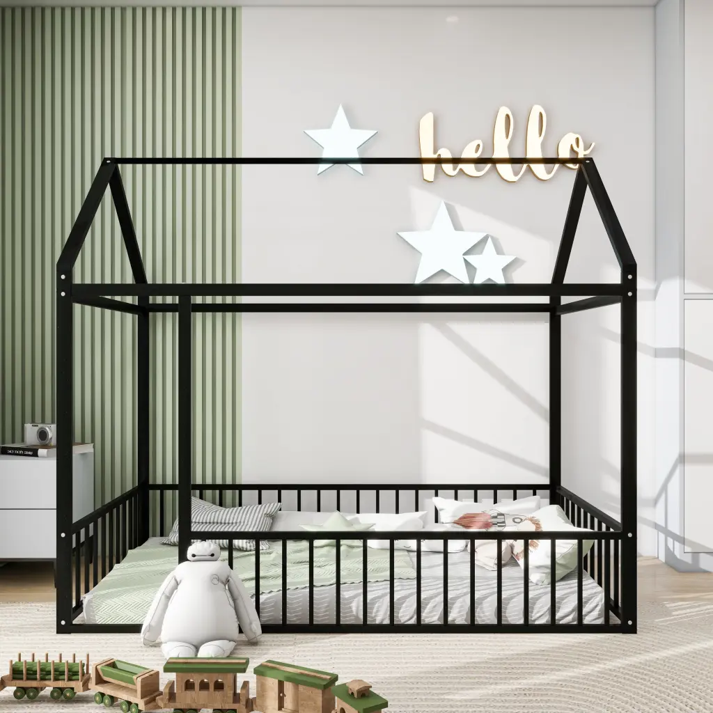 Twin Size Metal Bed Frame Fence Kids Teens and Girls lucky world