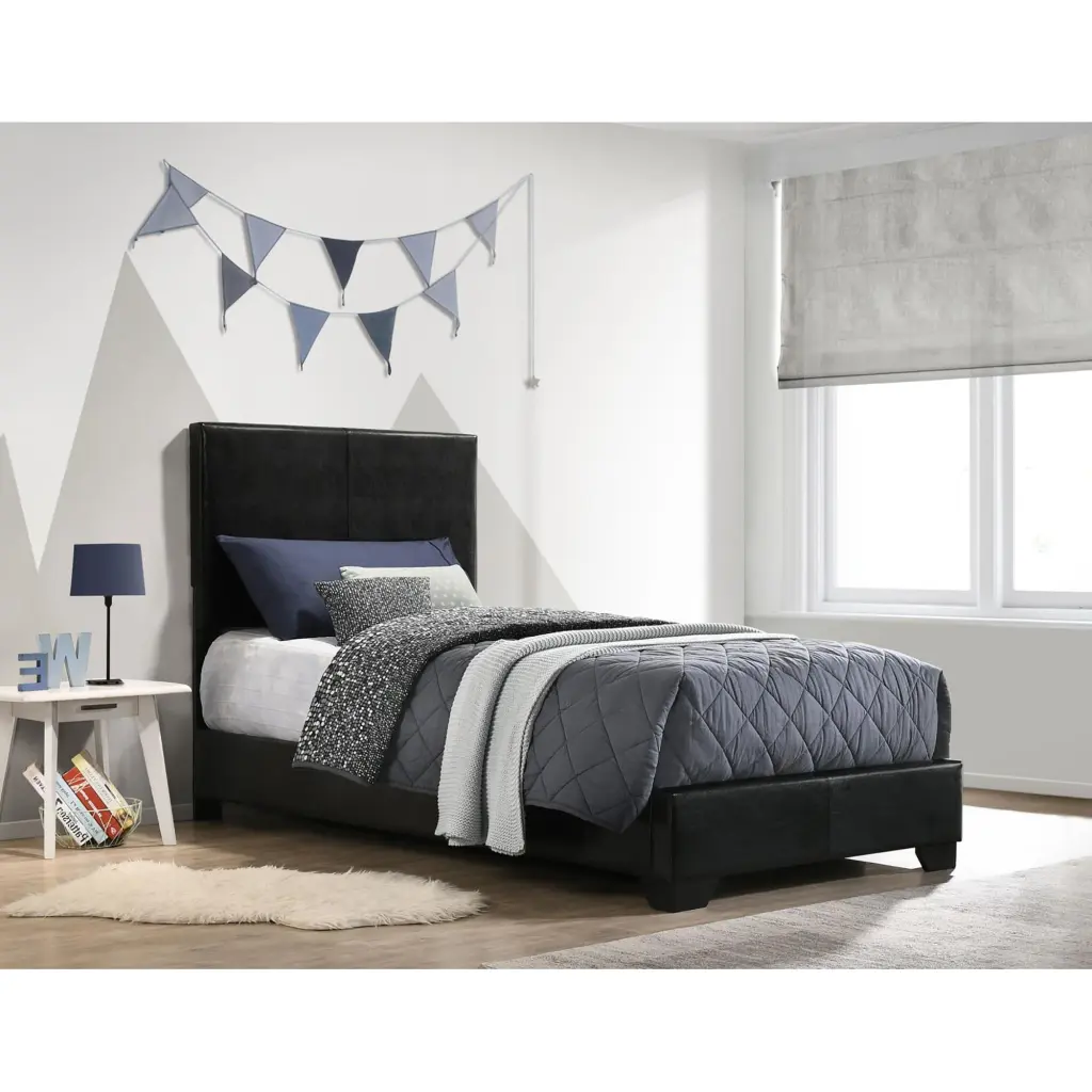 Black Twin Panel Bed Box Spring Required Wood Bedroom Furniture furniture max