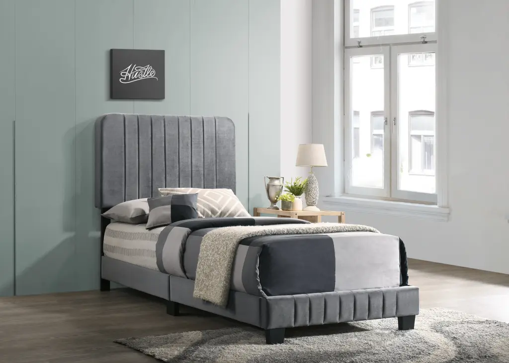 Lodi G0408 Tb Up Twin Bed Gray Foam Velvet Upholstered Bed Frame glory furniture