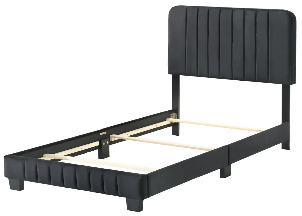 Lodi Twin Bed Black Foam Velvet Upholstered Platform Bed glory furniture