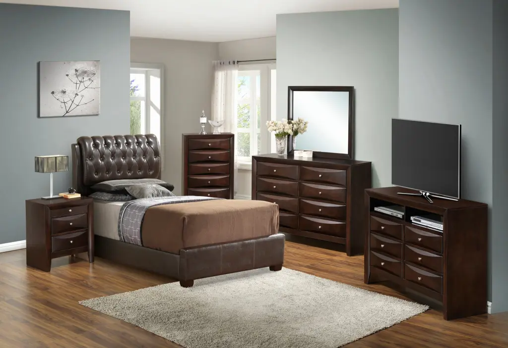 Marilla G1550C Twin Bed Dark Brown Foam PU Upholstered Frame glory furniture