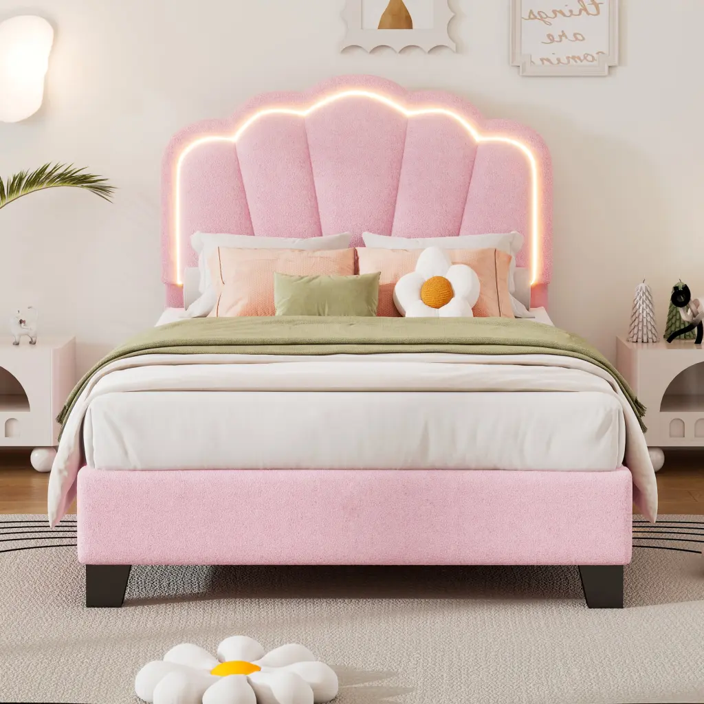 Twin Size Upholstered Flower Influence Bed Elegant Headboard homey life