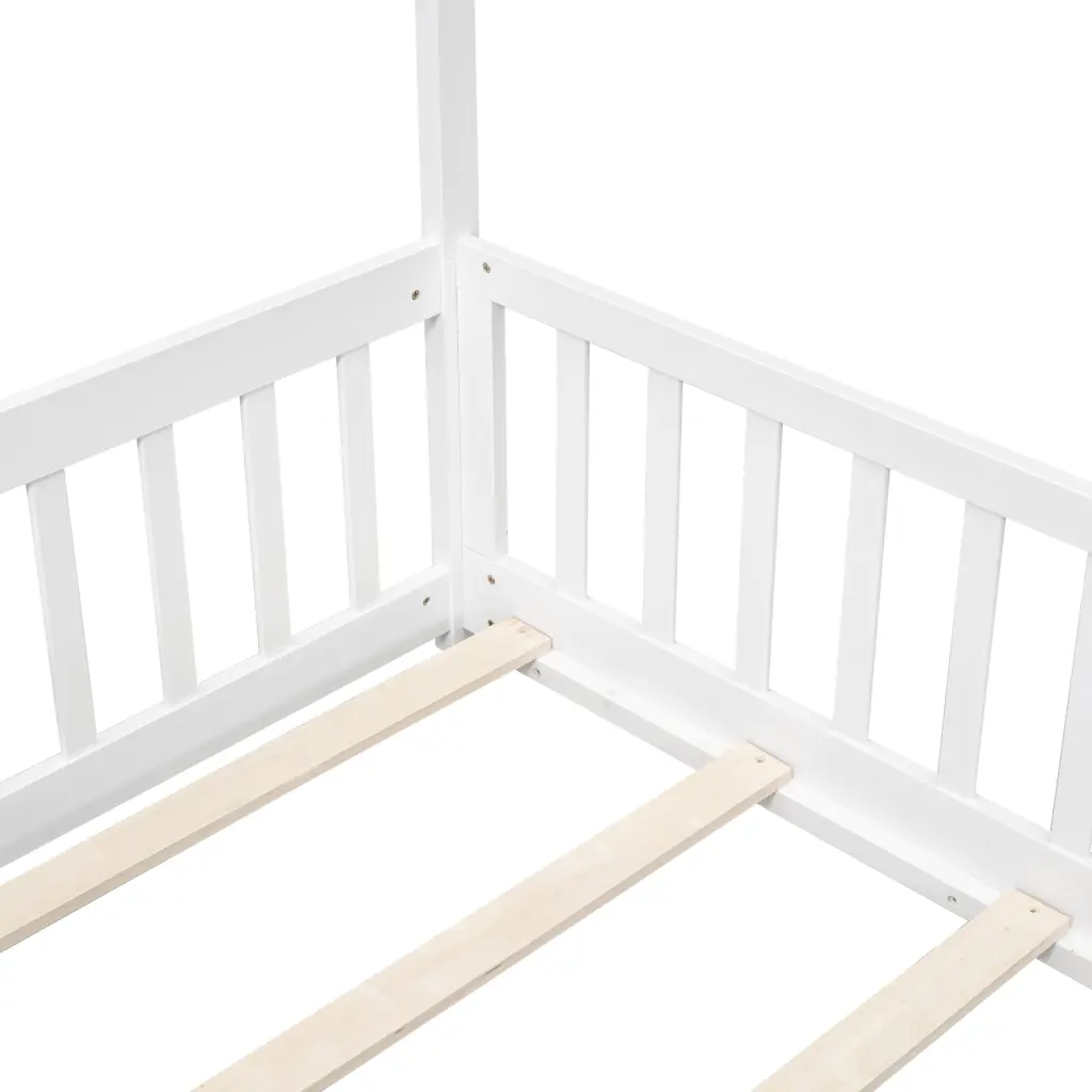 Twin Houtilize Bed Guardrails and Slats, White Wood Bedroom Furniture inspirit