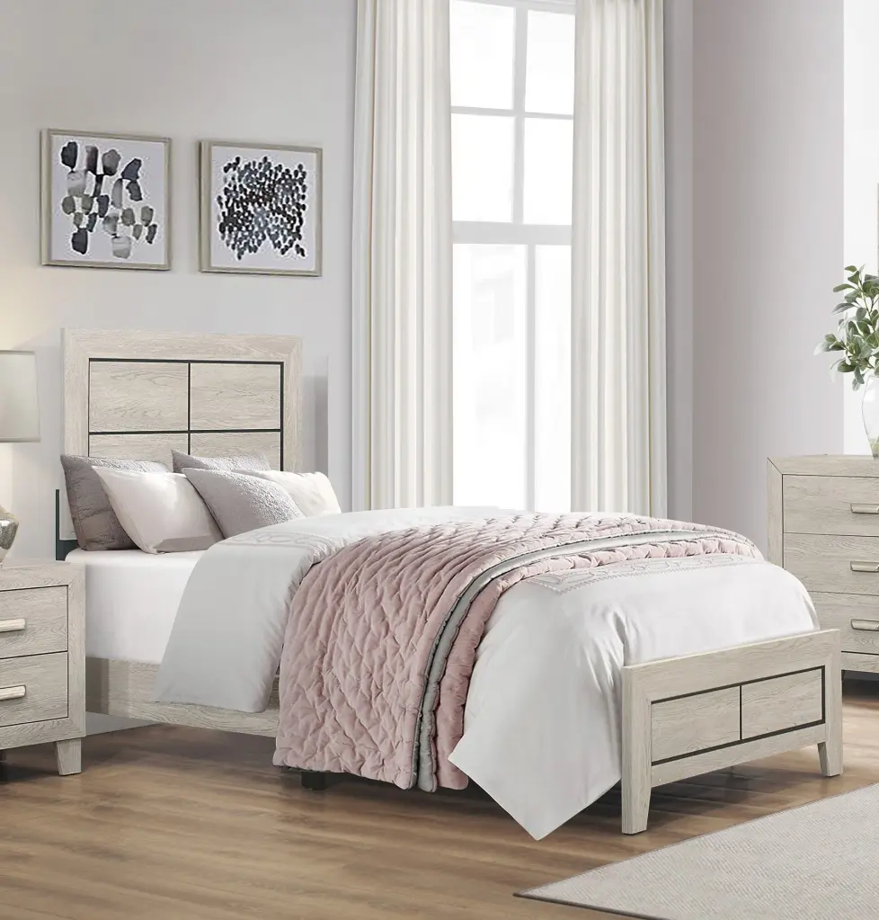 Modern Contemporary Light Brown Finish Twin Bed Wooden Bedroom Furniture kanepe