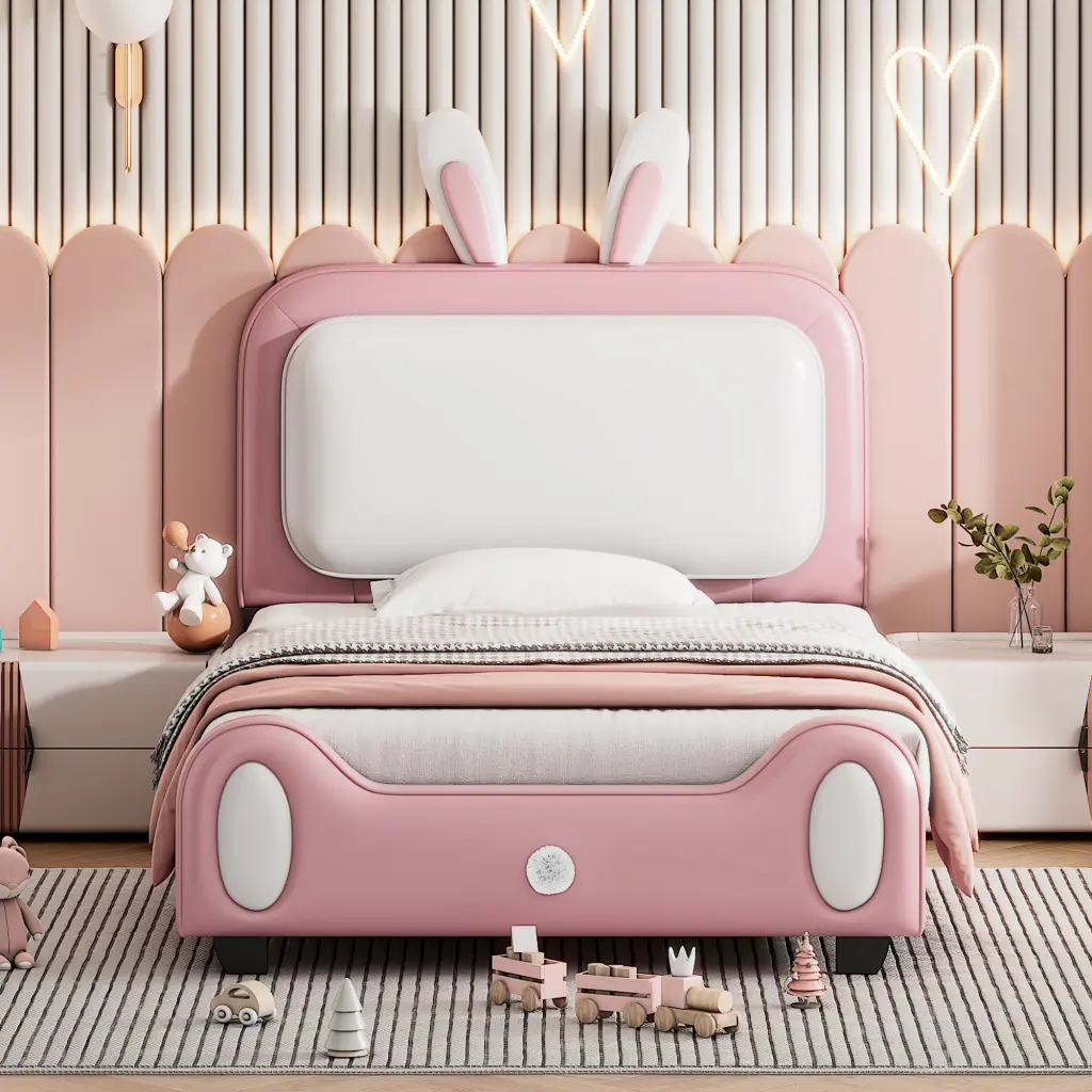Twin Size Upholstered Rabbit Influence Princess Bed Platform Bed Girls rnb
