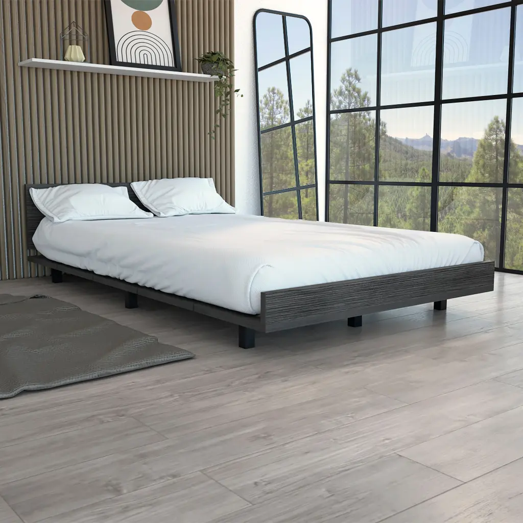 Kaia Twin Bed Base Headboard Smokey Oak and Smoke Grey Modern Bedroom tuhome