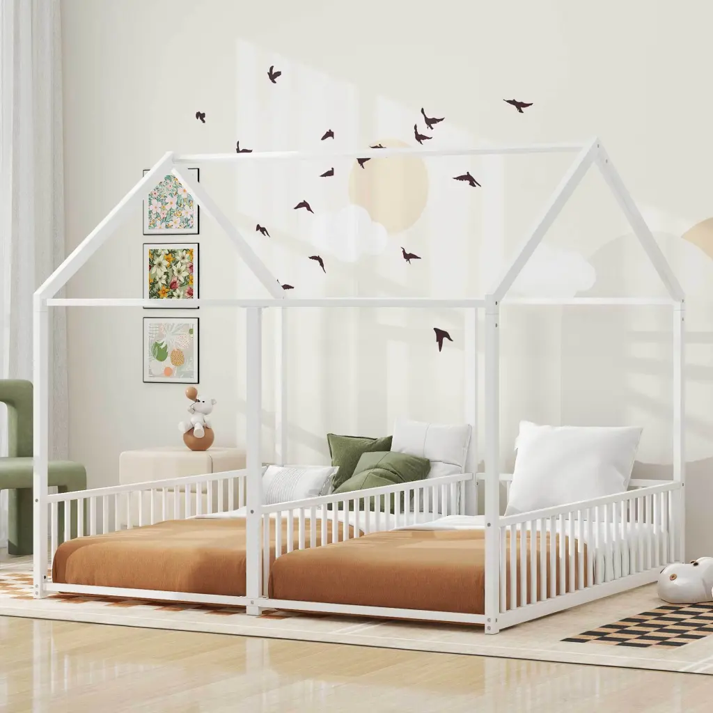 Metal Twin Size Houtilize Platform Beds Two Shared Beds White Box Spring wm store