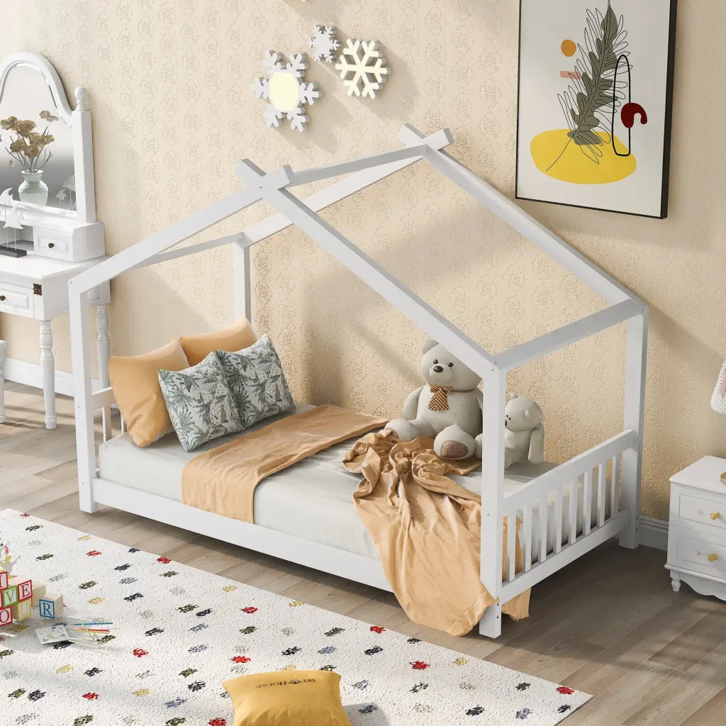 Twin Size Houtilize Platform Bed Headboard And Footboard Roof Design wm store