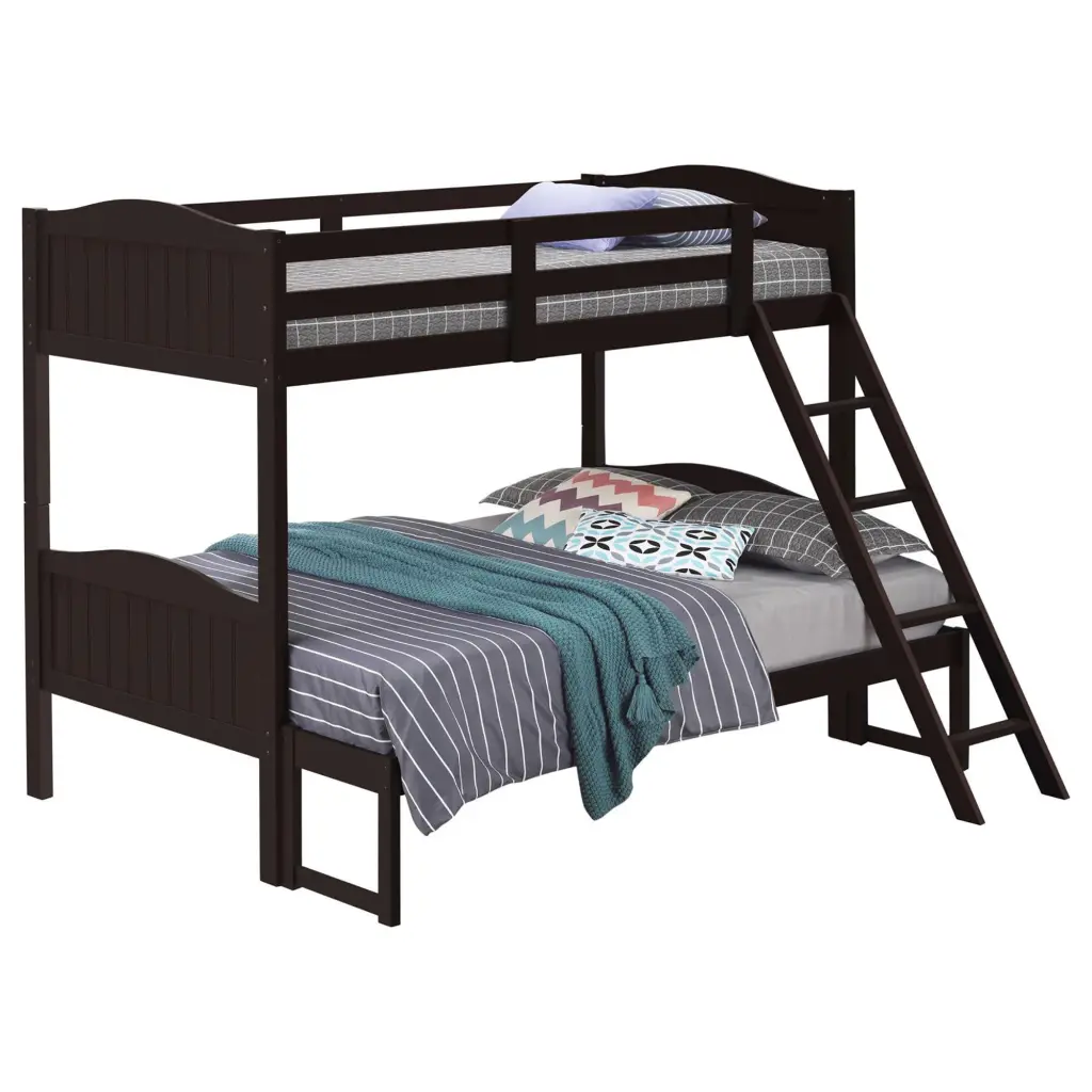 Espresso Twin Full Bunk Bed Arched Headboard Twin Brown Wood furniture max