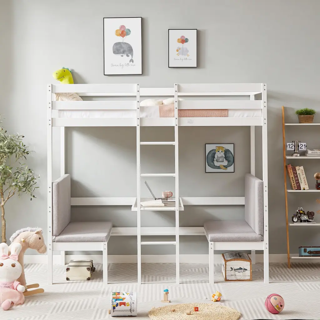 Twin Over Twin Bunk Beds Convertible To Upper Bed And Down Desk rnb