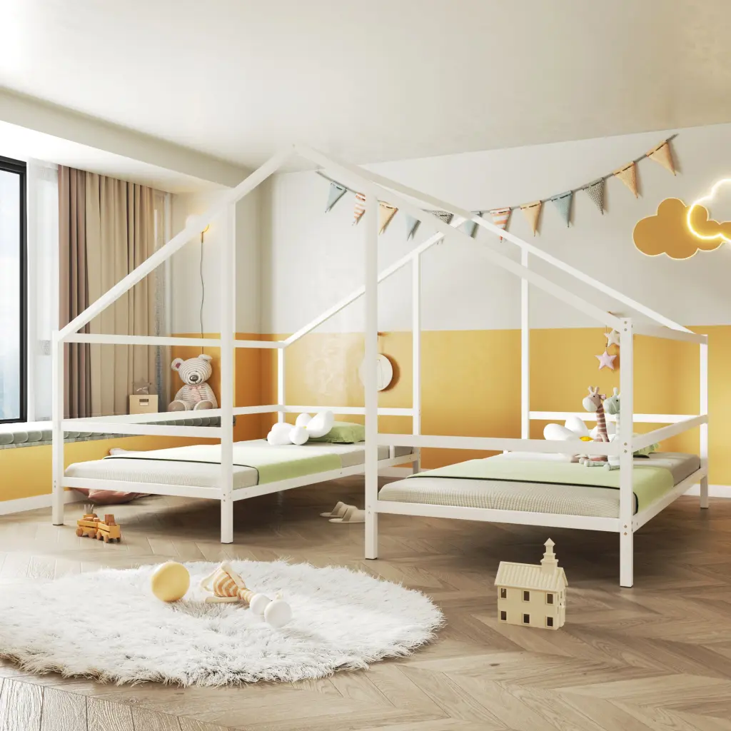 Metal Double Twin Size Triangular Houtilize Beds Constructed Table White wm store