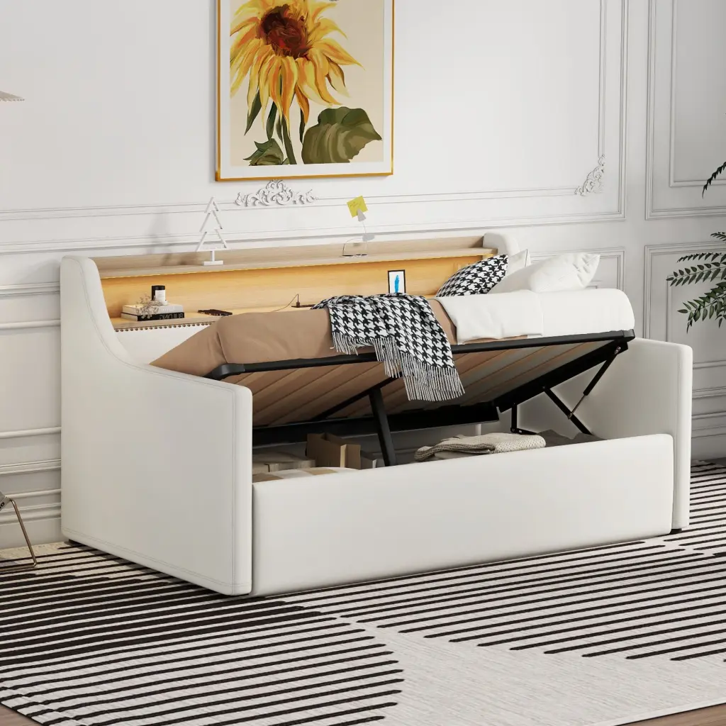 Twin Size Daybed Hydraulic Storage Upholstered Lift Up Bed Frame bonwell
