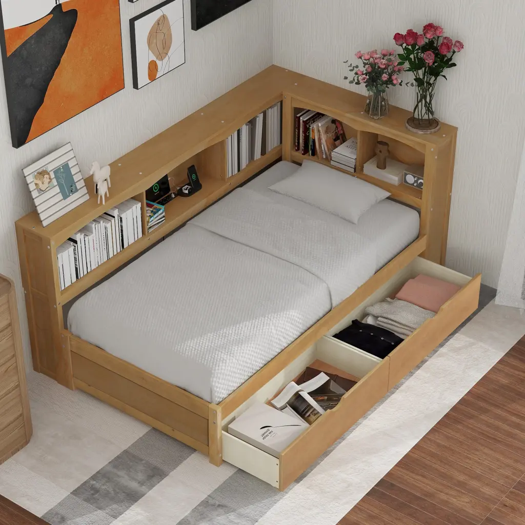 Twin Size Daybed Two Storage Drawers Storage Cabinets and USB Ports wm store