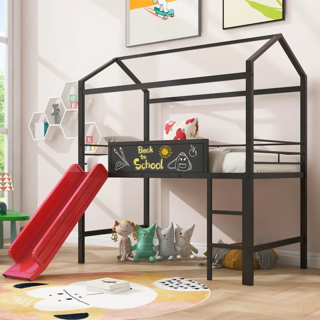 Metal Houtilize Bed Slide Twin Size Metal Loft Bed Two Sided Workstation lucky furniture