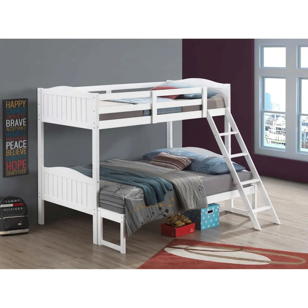 White Twin Full Bunk Bed Arched Headboard Wood Frame furniture max