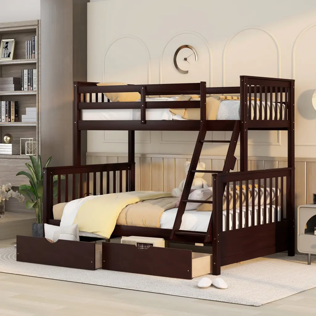 Twin Over Full Bunk Bed Ladders And Two Storage Drawers Espresso Kids Bed lucky furniture