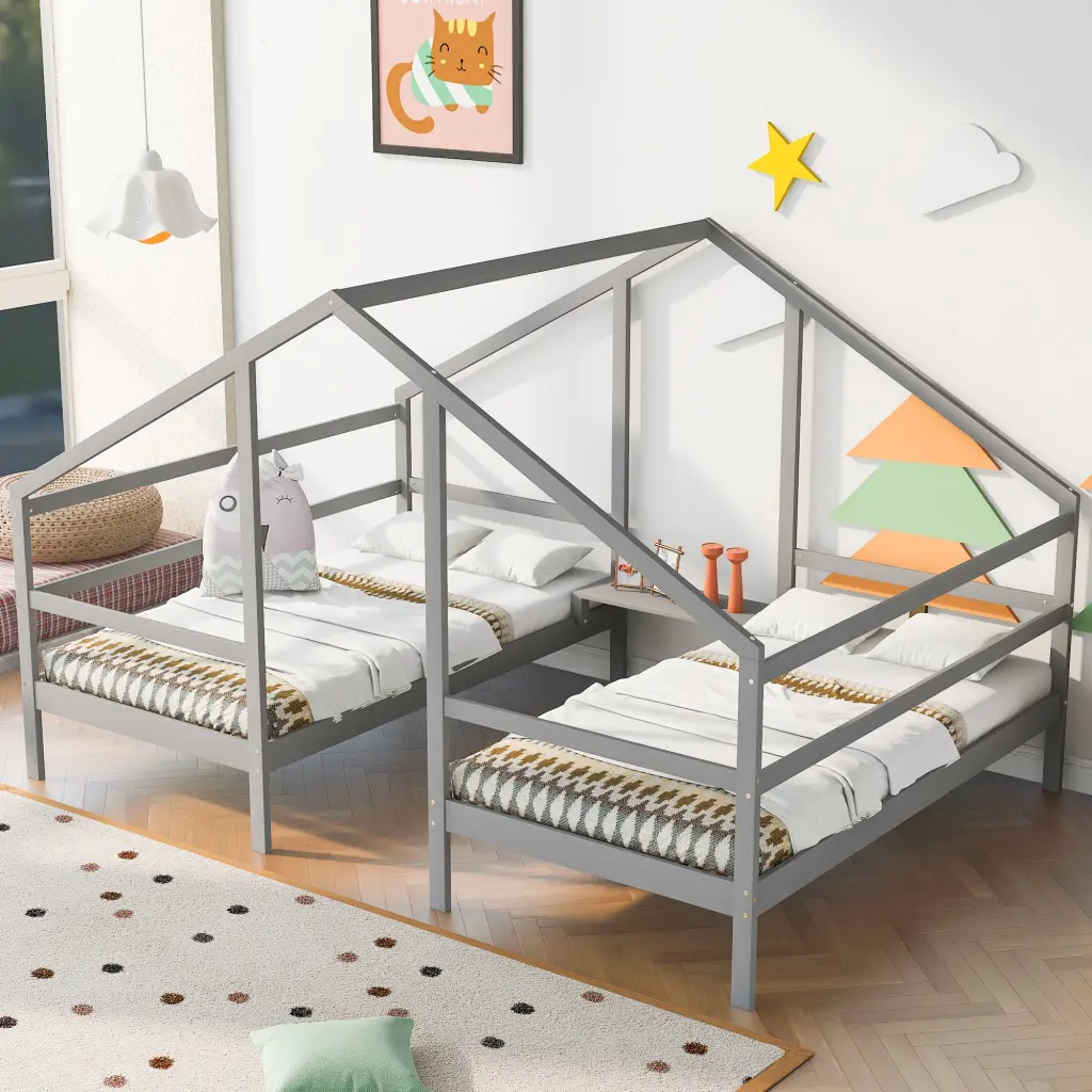 Double Twin Size Triangular Houtilize Beds Constructed Table Gray Old School Bunk Bed wm store