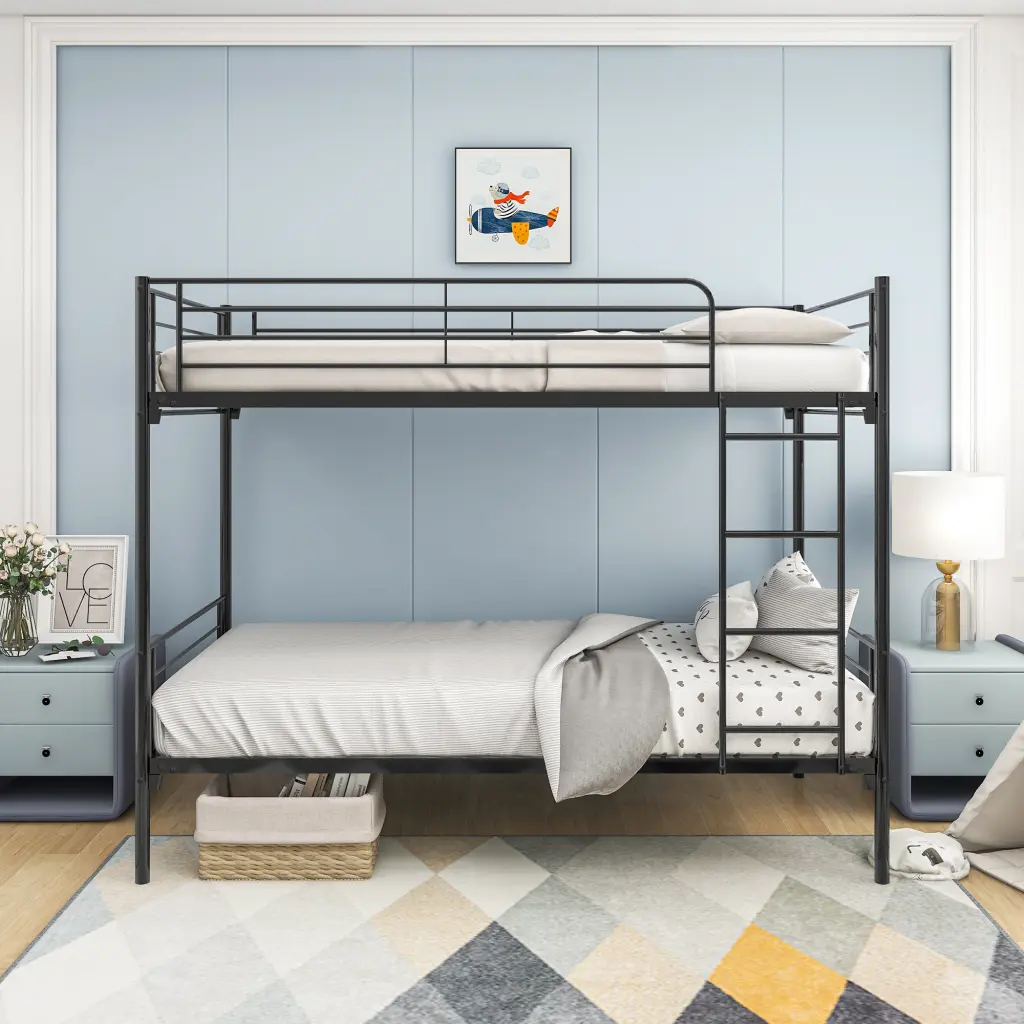 Twin Over Twin Bunk Bed Metal Frame Ladder No Box Spring Needed home furniture