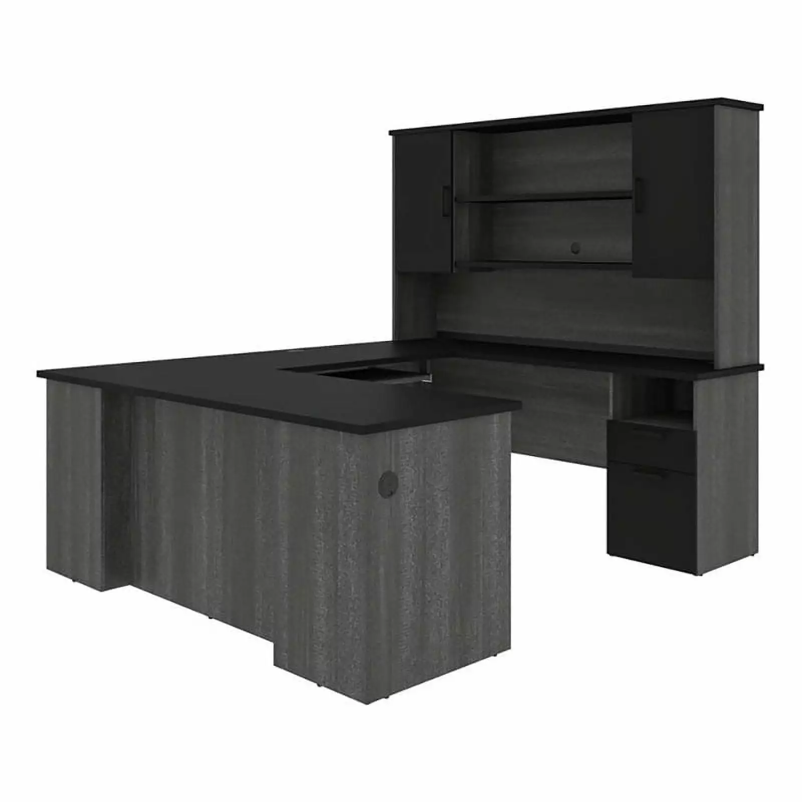 Atlin Designs Transitional Wood U Shaped Computer Desk Black Bark Gray Office Desk