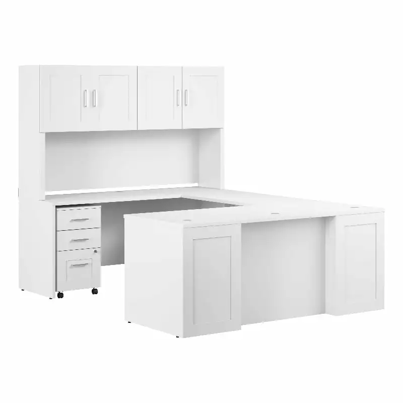 Bowery Hill 72W U Desk Hutch and Drawers White - Engineered Wood Office Desk