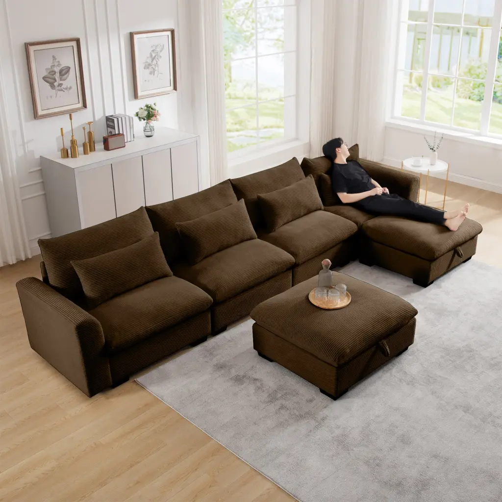 Big Deep Seat U Shaped Corduroy Sectional Couch Living Room 4 Seater ui furniture