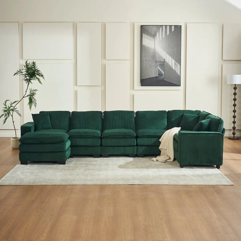 Modern U Shaped 6 Seat Sectional Sofa Couch Ottoman and 3 Pillows w2363