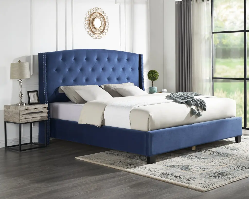 Fentina 3 Piece Upholstered Bedroom Set Tufted Velvet Wing Support Bed hz
