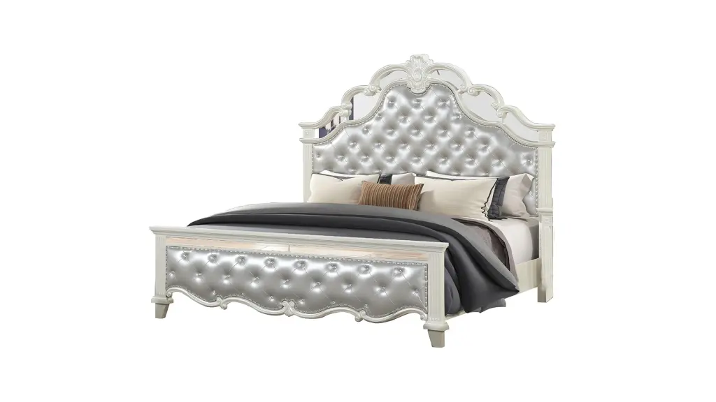 Milan Tufted Upholstery Queen Size Bed Made Wood White Box Spring galaxy home furnishings