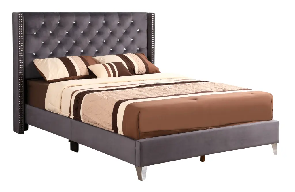 Julie G1920 KB Up King Upholstered Bed Gray Foam Velvet glory furniture