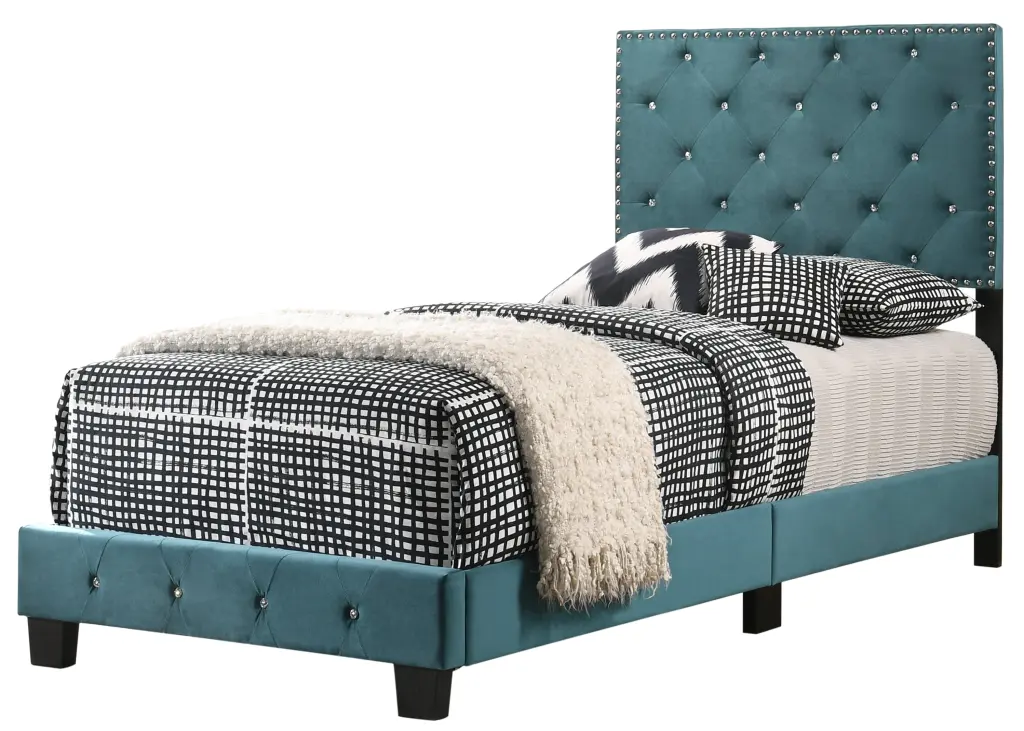 Suffolk G1404 TB Up Twin Bed Green Foam Velvet Upholstered Modern Bed Frame glory furniture
