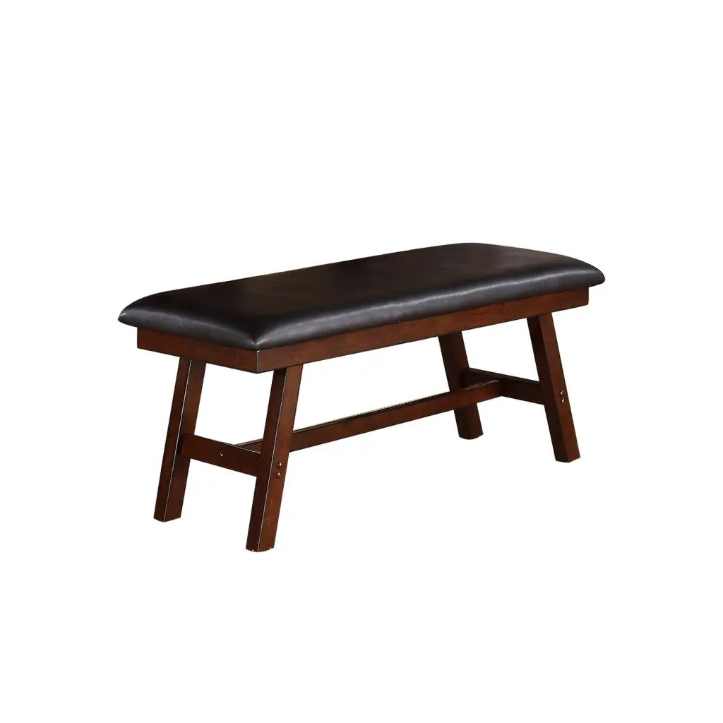 Black Faux Leather Dining Bench Dark Walnut Solid Wood simple relax