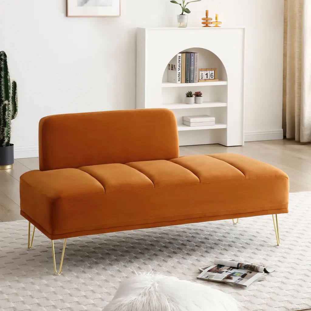 56.3 Inch Modern Velvet Fabric Upholstered End Bed Bench 2 Seater Sofa trusting furniture