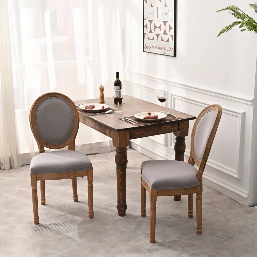 French Country Dining Chairs Round Back Set 2 Upholstered Solid Wood rnb