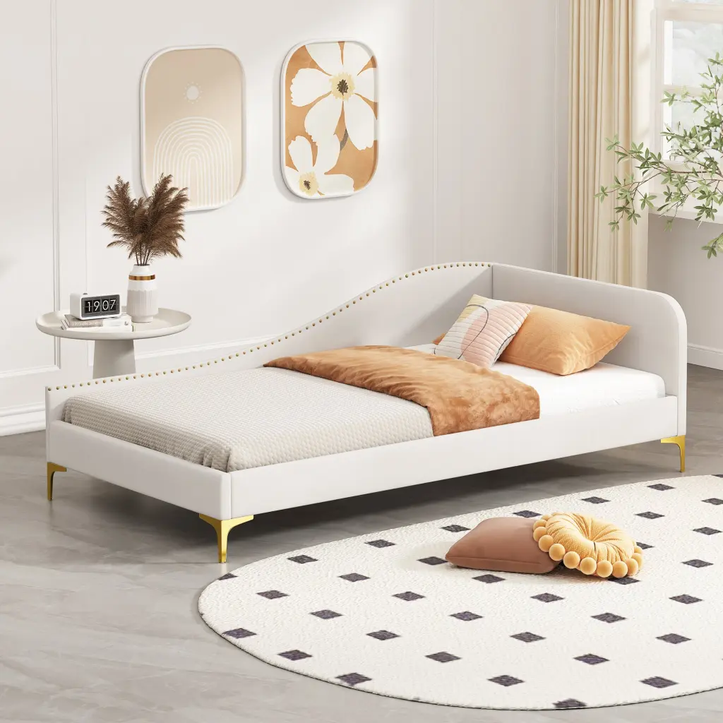 Twin Size Upholstered Daybed Headboard and Armrest Substantial Legs wm dreamland