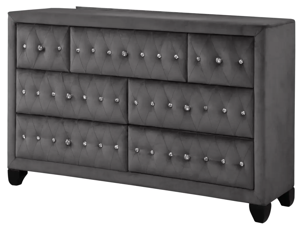 Sophia Modern Style Crystal Tufted Upholstery 7 Drawer Dresser galaxy home furnishings