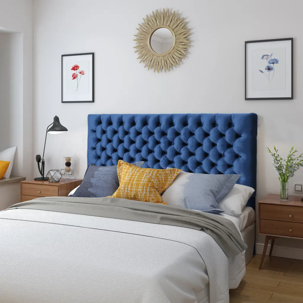 Bierman Headboard Queen Navy Blue Velvet Upholstered Bed Frame Accent nh-sunfay
