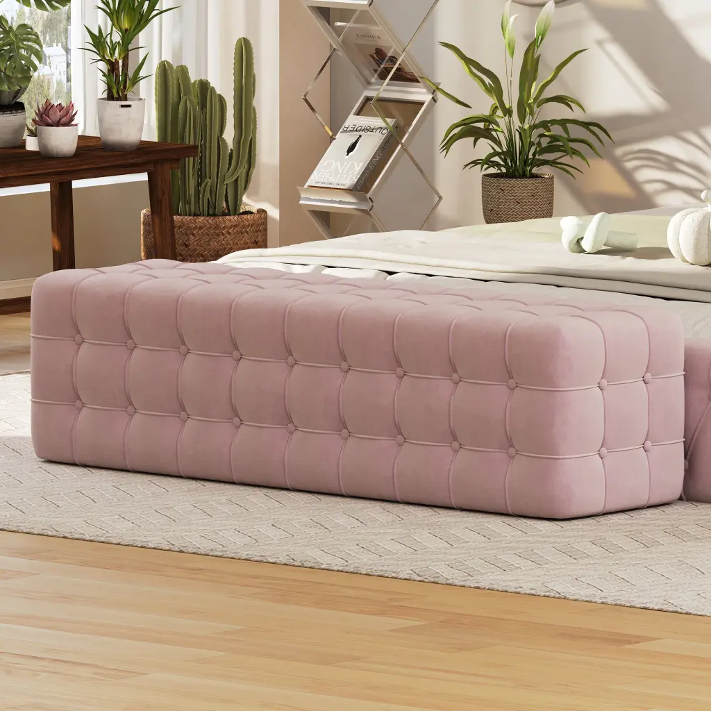 All Covered Velvet Upholstered Ottoman Rectangular Footstool Bedroom homey life