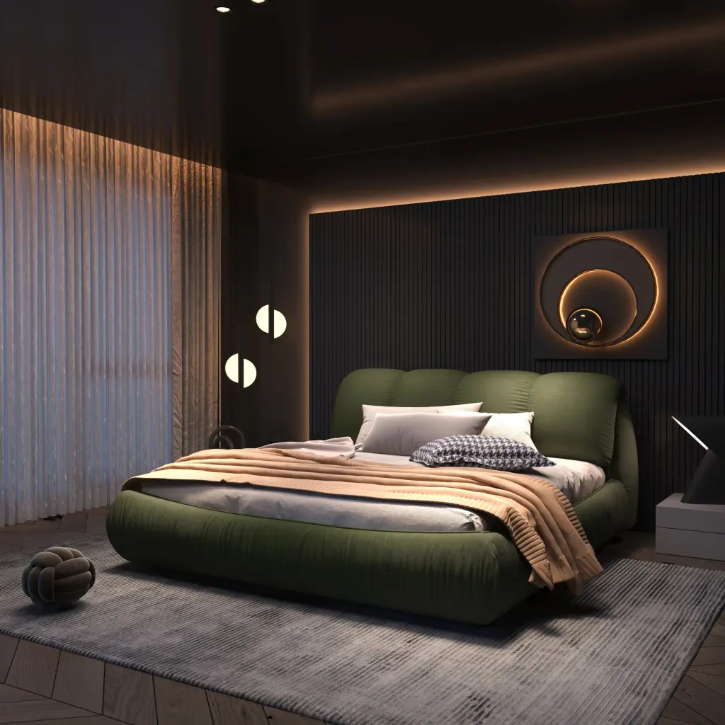 King Size Upholstered Platform Bed Oversized Padded Backrest Thick Headboard bobby furniture