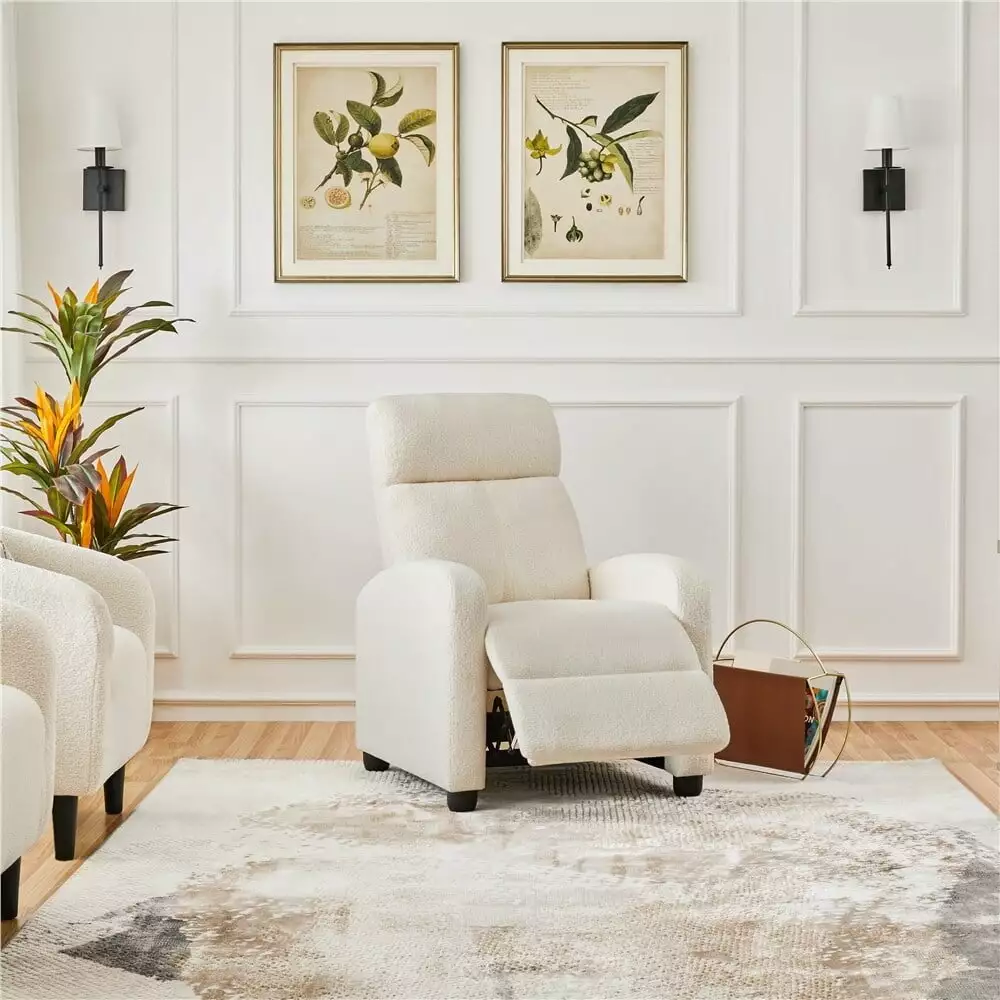 Yaheetech Upholstered Boucle Recliner Sofa Adjustable Reclining Chair Ivory