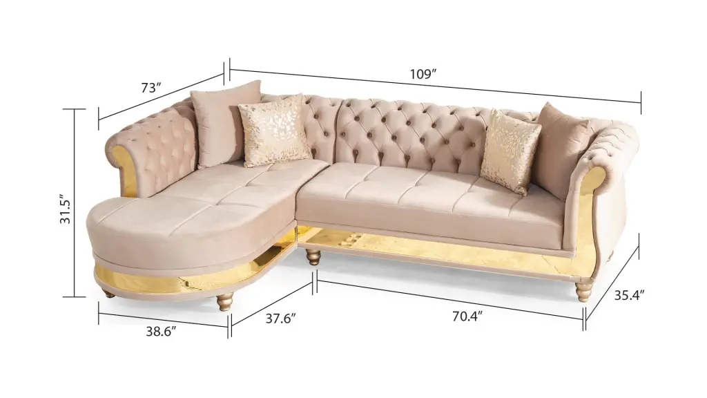 Julia Gold Tufted Upholstery Sectional Sofa Made Wood Frame Taupe galaxy home furnishings