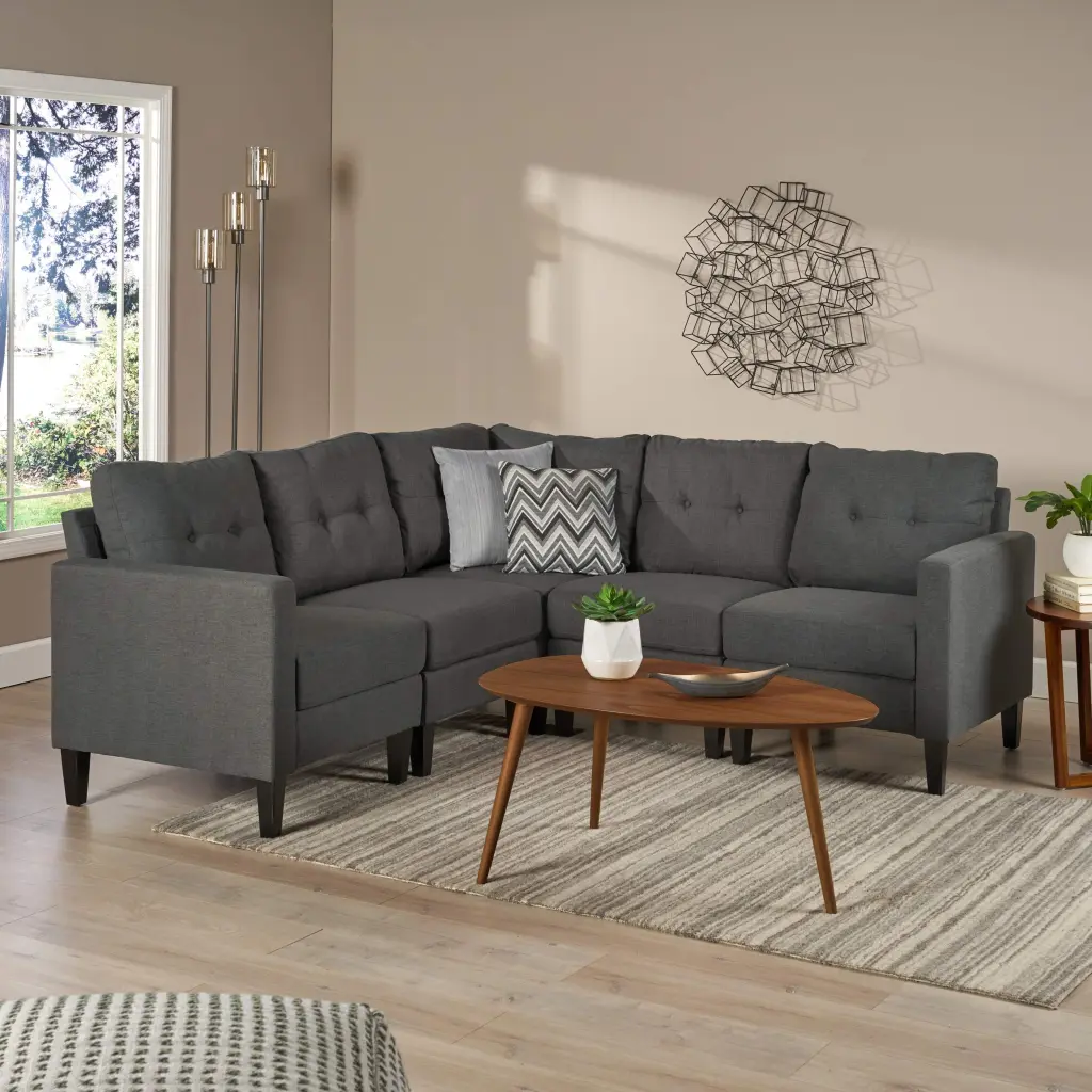 Mirod 5 Piece Upholstered Sectional Dark Gray Fabric 4 Seat Sofa Set nh-mirod
