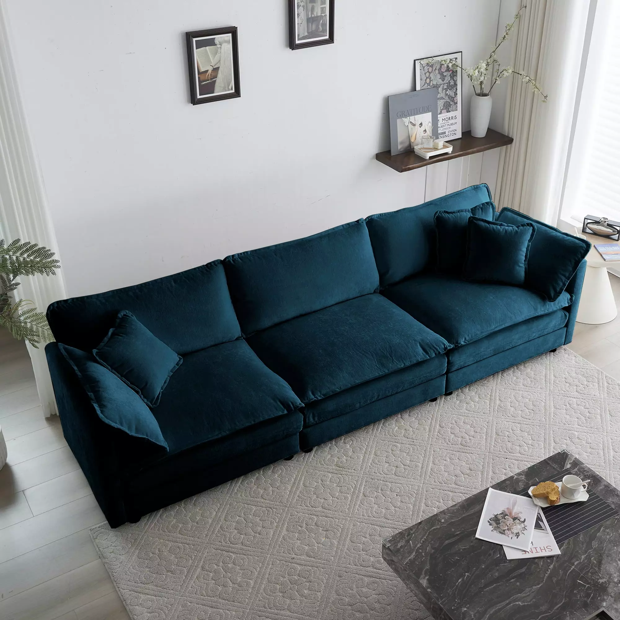 Gexpusm 111 Modern Upholstered Sofa - Chenille Sofa Armrest and Throw Pillows Blue