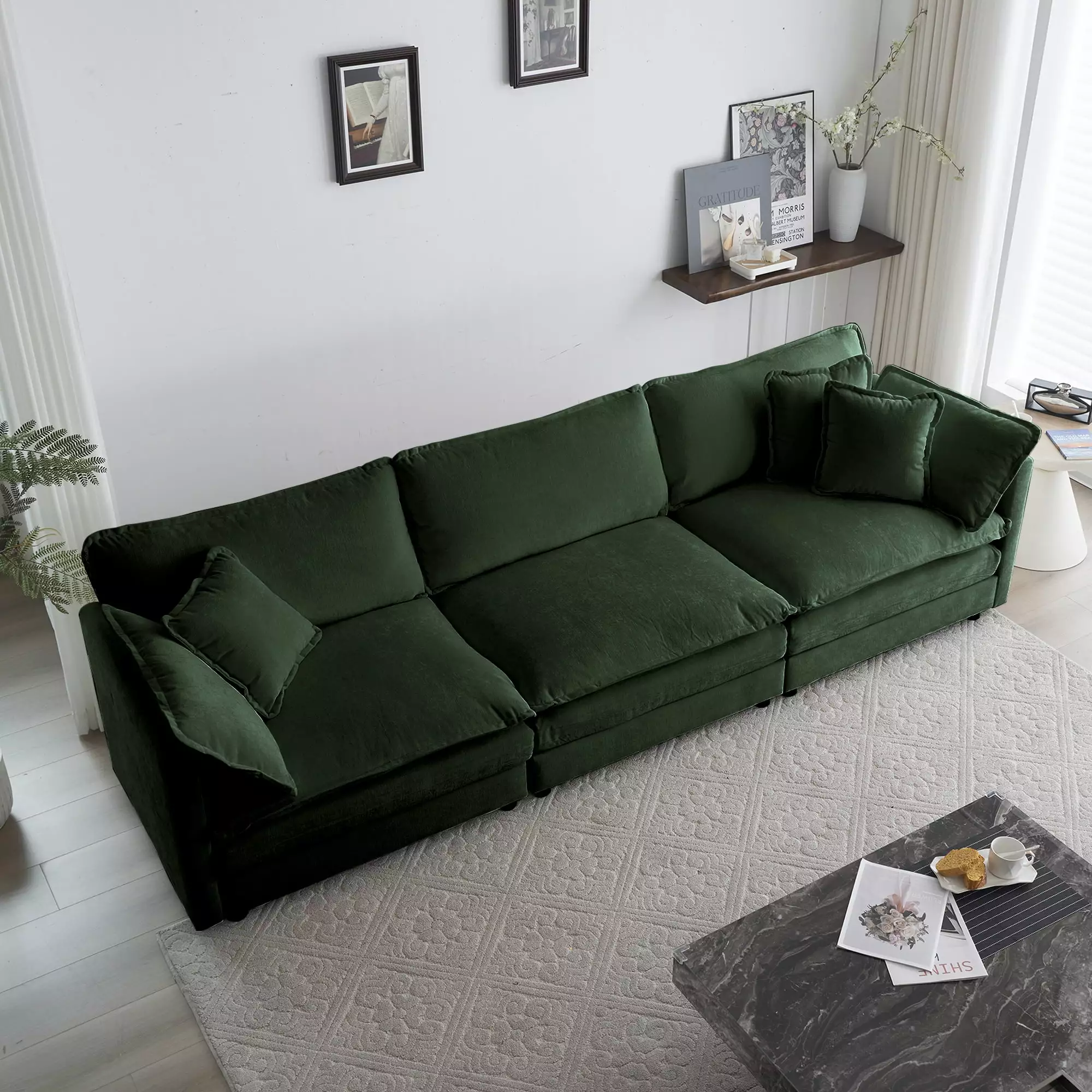 Gexpusm 111 Modern Upholstered Sofa - Chenille Sofa Armrest and Throw Pillows Green