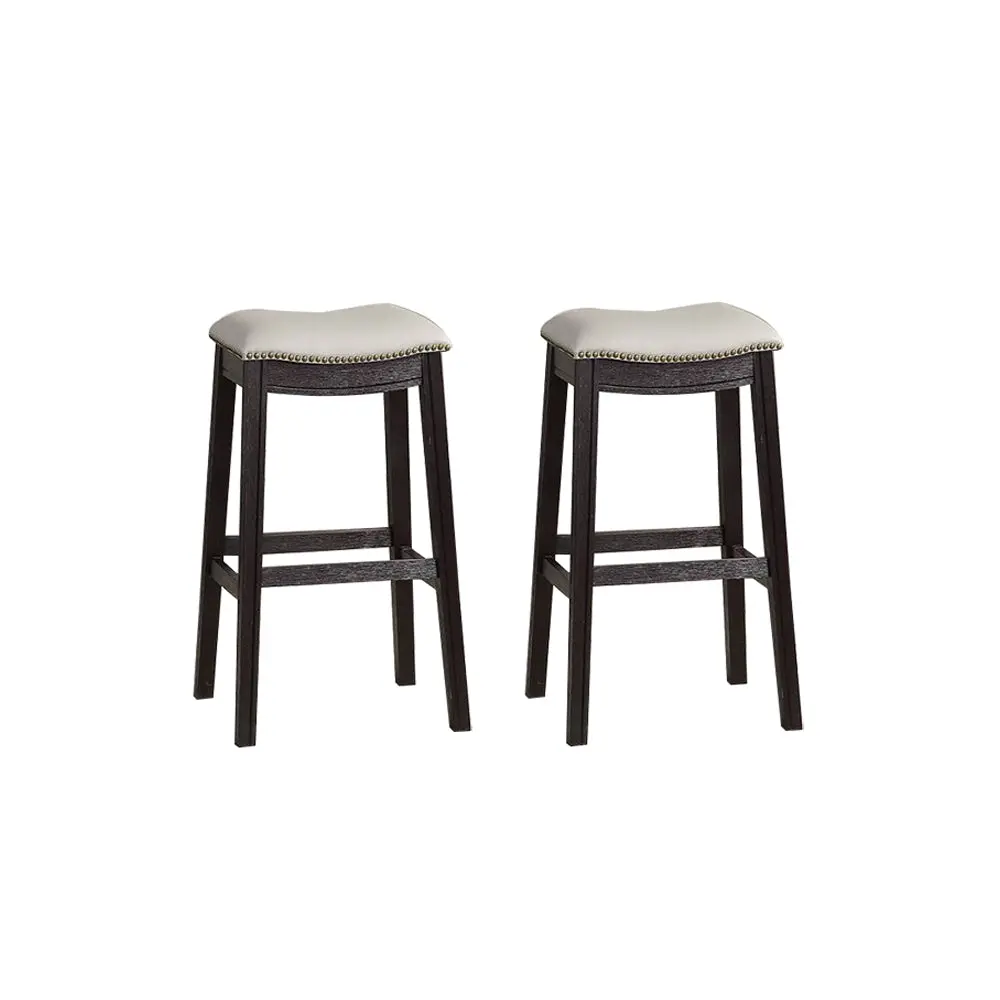 Grey PU Upholstery Bar Stool Set 2 Solid Dining Room Rectangular Stools simple relax