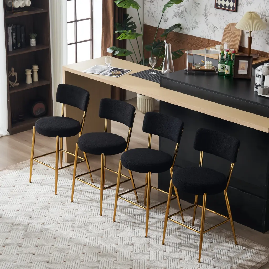 Set 4 Modern Teddy Fabric Upholstered Bar Stools Metal Base rnb