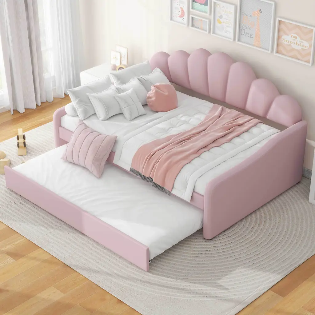 Full Size Upholstery Daybed Frame Shallow Influenced Backrest And Trundle Modern Sofa Bed wm dreamland